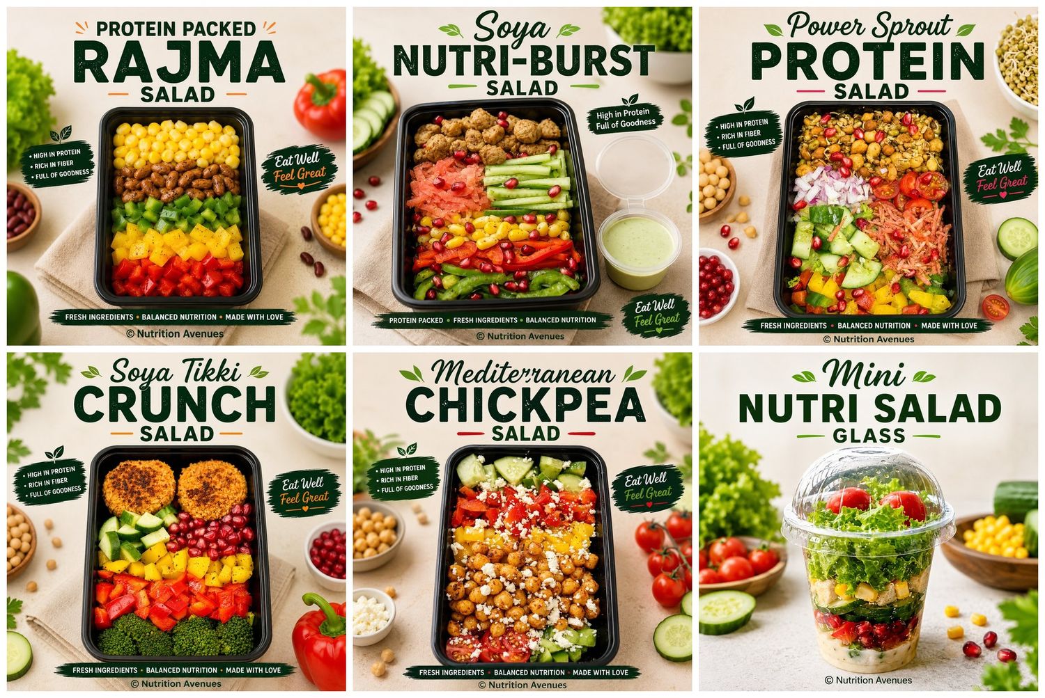 Salad Avenues salad boxes and Mini Nutri Salad Glass, made fresh daily